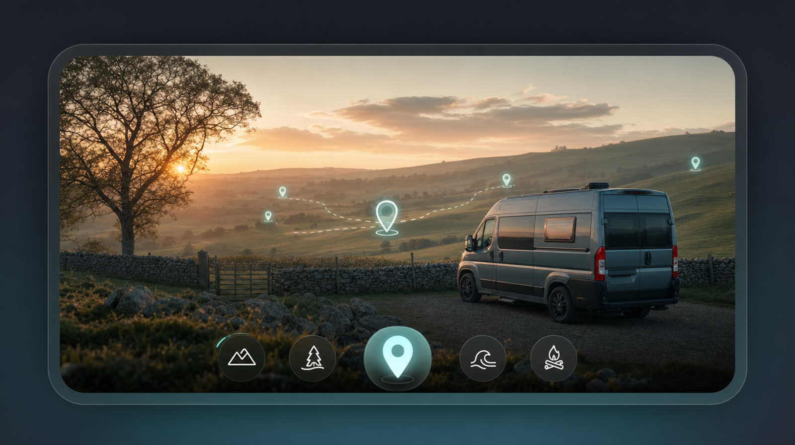 Camper van parked in beautiful countryside